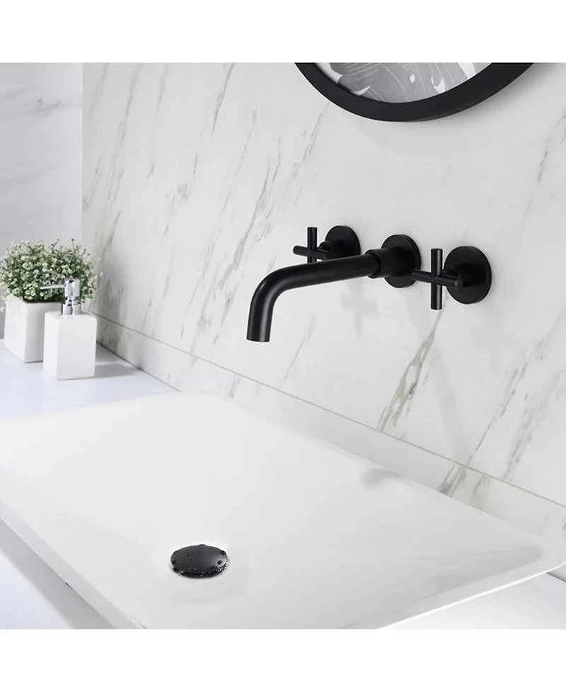 Phying Wall Mounted Dual Handle Bathroom Sink Faucet with Pop-Up Drain