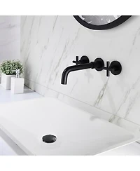Phying Wall Mounted Dual Handle Bathroom Sink Faucet with Pop-Up Drain