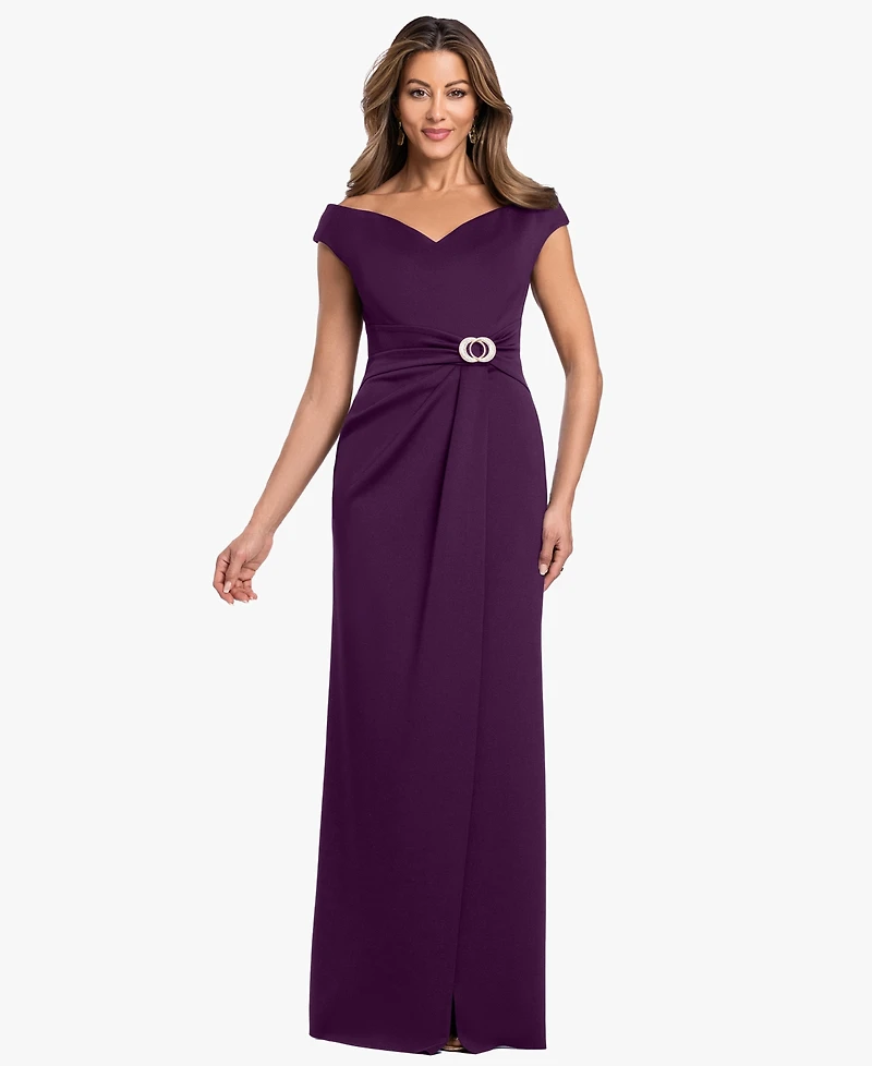 Betsy & Adam Petite Off-The-Shoulder Gown Dress