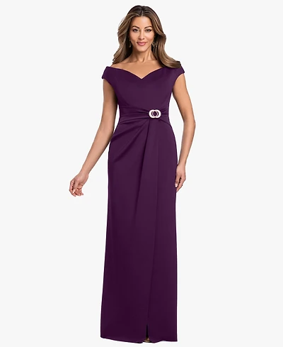 Betsy & Adam Petite Off-The-Shoulder Gown Dress