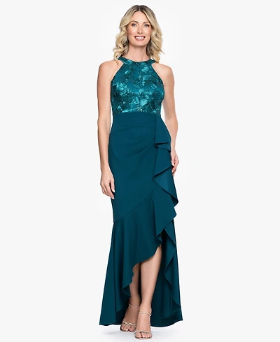Betsy & Adam Women's Lace Halter Mermaid Gown