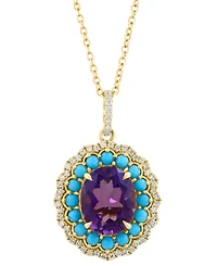 Effy Collection Amethyst (2-2/5 ct. t.w.), Turquoise (3/5 ct. t.w.) & Diamond (1/4 ct. t.w.) Pendant Necklace in 14k Yellow Gold