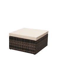 Clihome 4 Piece Outdoor Rattan Conversation Sofa Set Pe Wicker Patio Furniture Set with Cushion, Tempered Glass Coffee Table