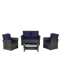 Clihome 4-Piece Outdoor Patio Furniture Set - Rattan Conversation Seating with Tempered Glass Coffee Table