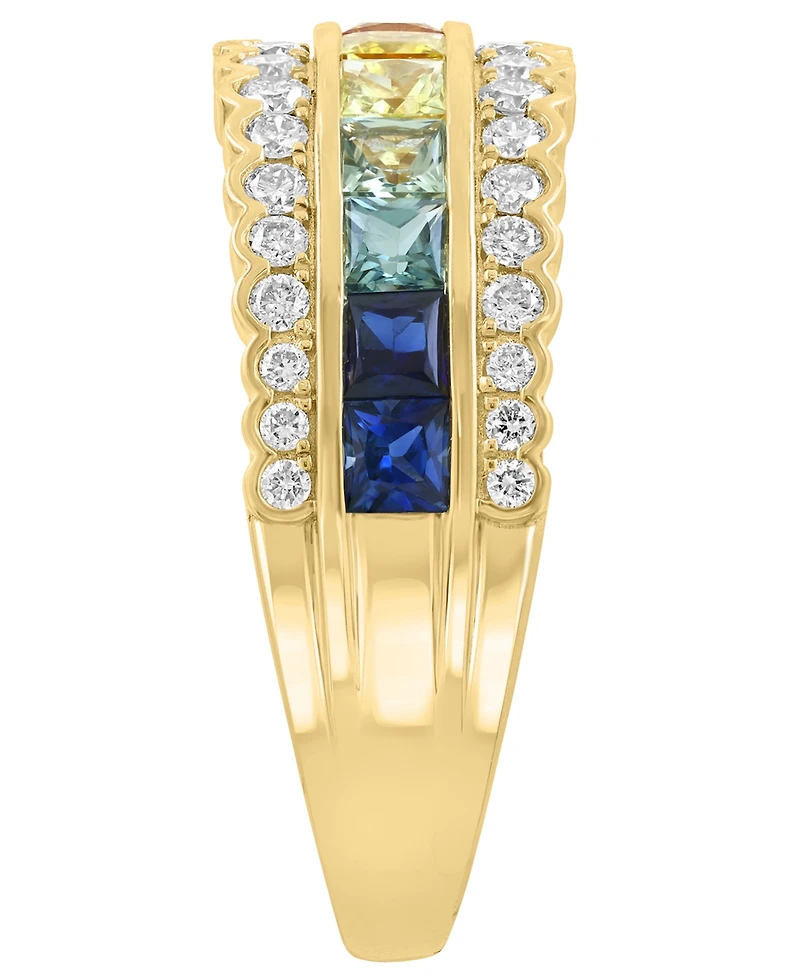 Effy Collection Multi-Sapphire (1 ct. t.w.) & Diamond (3/8 ct. t.w.) Ring in 14k Yellow Gold