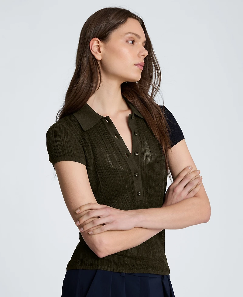 Kenneth Cole Women's Short-Sleeve Polo Sweater Top