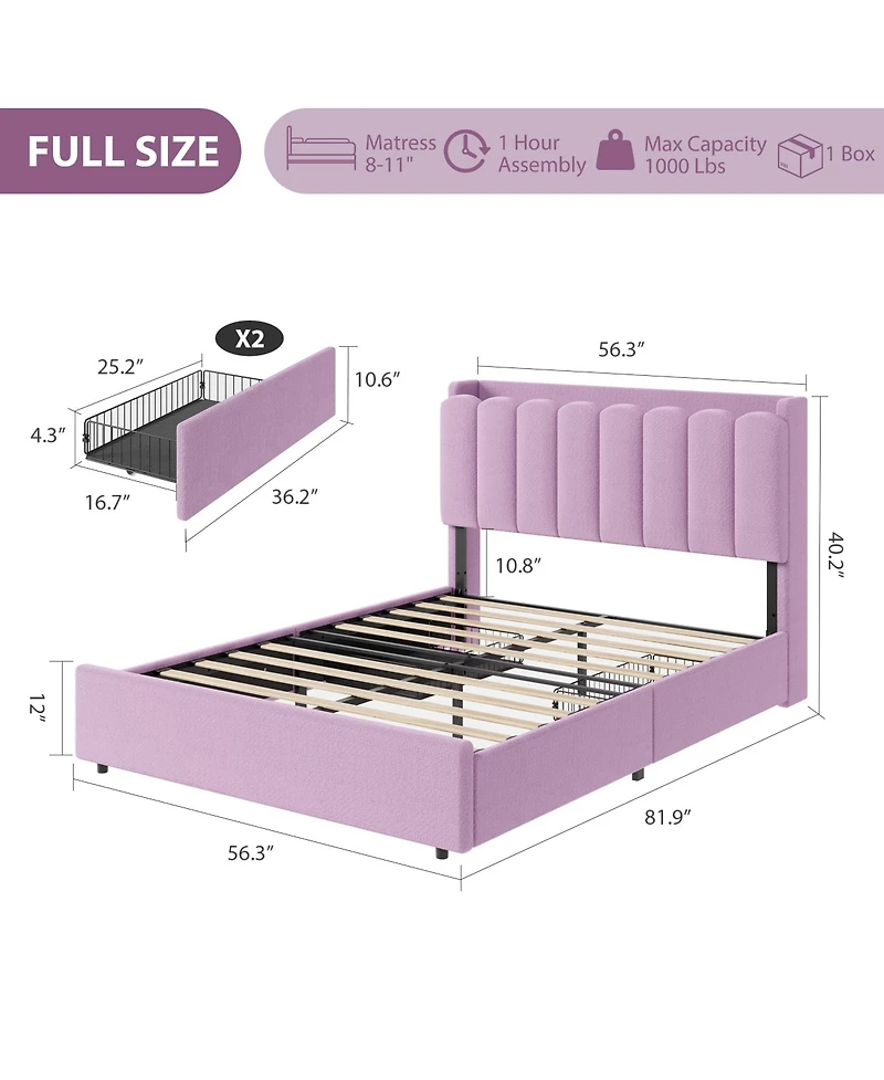 homfan Led Bed Frame with Storage Headboard and Drawers