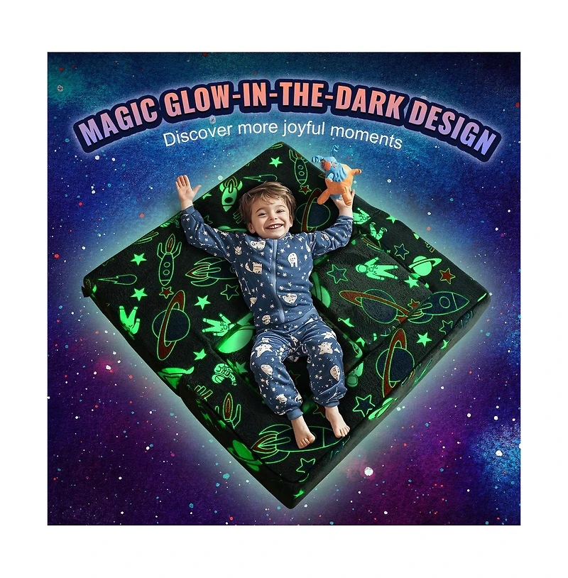 Sugift 4-Piece Modular Kids Play Couch with Glow-in-the-Dark Fabric and Washable Covers