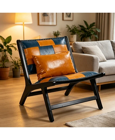 Rainsken Pu Leather Accent Chairs, Wood Frame Armless Chair, Mid Century Side Chair Indoor, for Living Room Bedroom Sunroom Outdoor