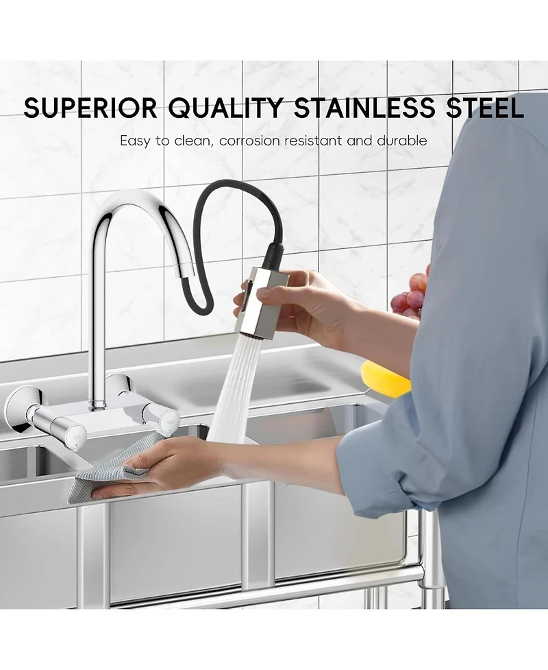 Gaomon Freestanding 3-Bowl Stainless Steel Utility Sink Commercial Triple Compartment Sink with Legs and Backsplash