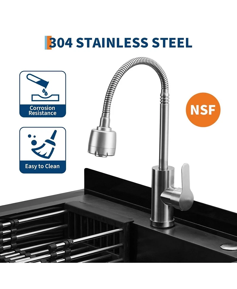 Gaomon Freestanding Stainless Steel Utility Sink Single Bowl with Pull-Out Hot and Cold Faucet Shelf and Drain Basket