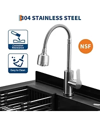 Gaomon Freestanding Stainless Steel Utility Sink Single Bowl with Pull-Out Hot and Cold Faucet Shelf and Drain Basket