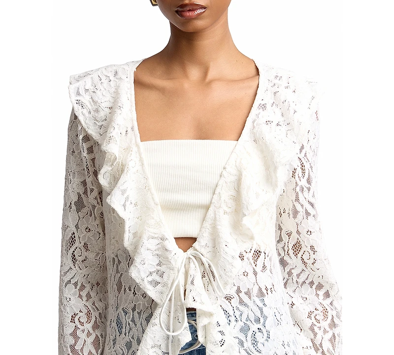 Avec Les Filles Women's Ruffle Tie Front Topper