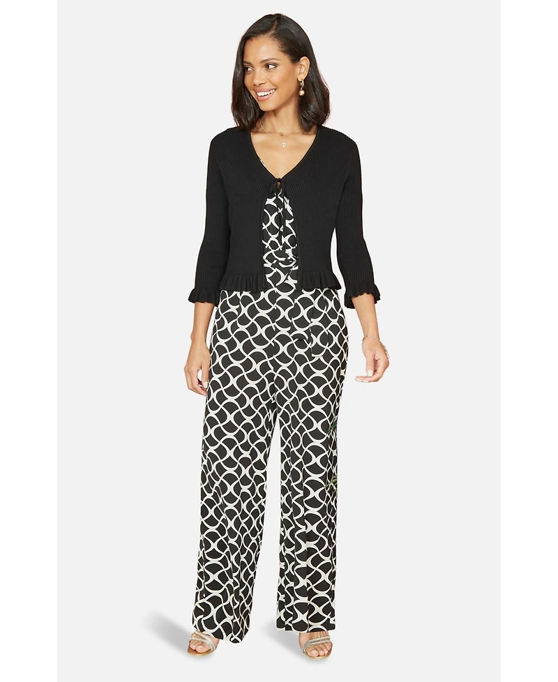 Yumi Women's Tie Front Frilled Hem Ribbed Cardigan