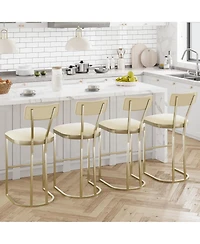 homfan Set of 4 Bar Stools – High Back Counter Height Chairs with Gold Legs and Soft Padded Seats for Kitchen or Home Bar