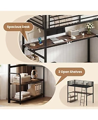 Slickblue Twin Loft Bed with Built-In Desk and Storage Shelves, Ideal for Kids