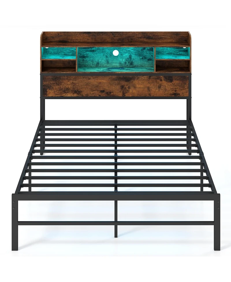 Slickblue Full Bed Frame with Led Headboard Lights and Convenient Charging Station