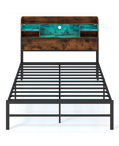 Slickblue Full Bed Frame with Led Headboard Lights and Convenient Charging Station