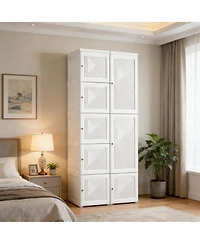 Clihome Portable Folding Wardrobe Storage Cabinet - 6 Compartments Clothes Organizer for Entryway