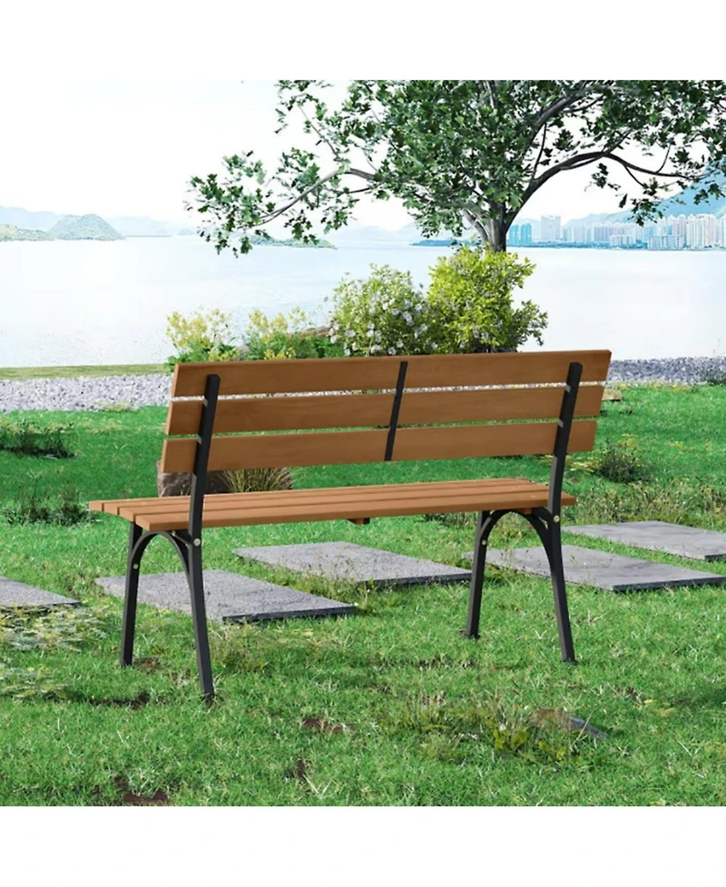Yiortwo Acacia Wood Outdoor Bench with Metal Frame, 2-Person Patio Bench