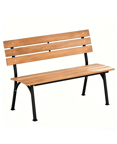 Yiortwo Acacia Wood Outdoor Bench with Metal Frame, 2-Person Patio Bench