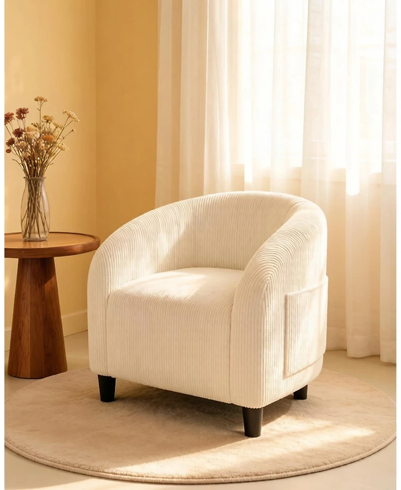 homfan Set of 2 Barrel Accent Chair Corduroy Club Chair Elegant Armchair Cozy Backrest for Living Room Bedroom Reception Room Office