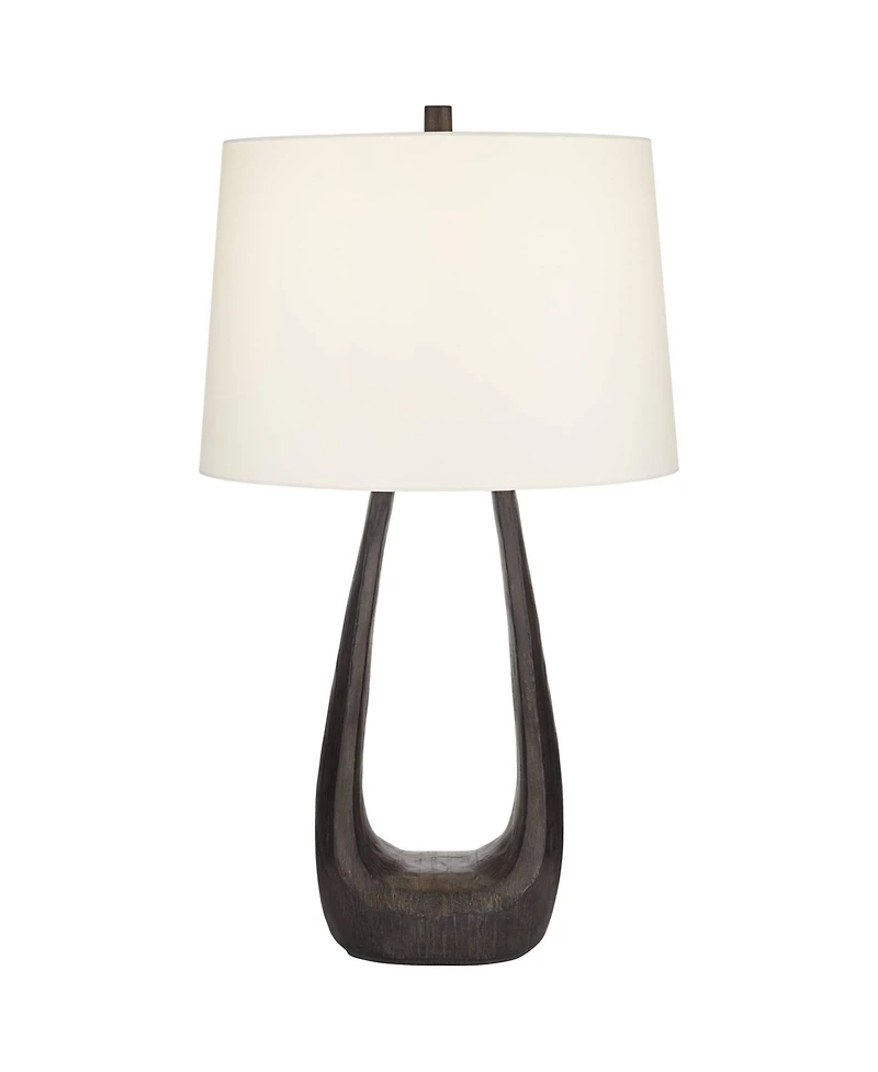 Possini Euro Design Woodwork Tall Open Base Large Mid Century Modern End Table Lamp Black Finish Finish Single Living Room
