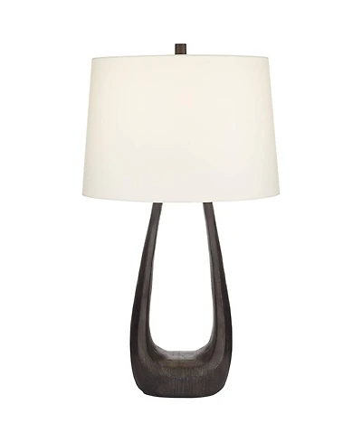 Possini Euro Design Woodwork Tall Open Base Large Mid Century Modern End Table Lamp Black Finish Finish Single Living Room