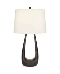 Possini Euro Design Woodwork Tall Open Base Large Mid Century Modern End Table Lamp Black Finish Finish Single Living Room