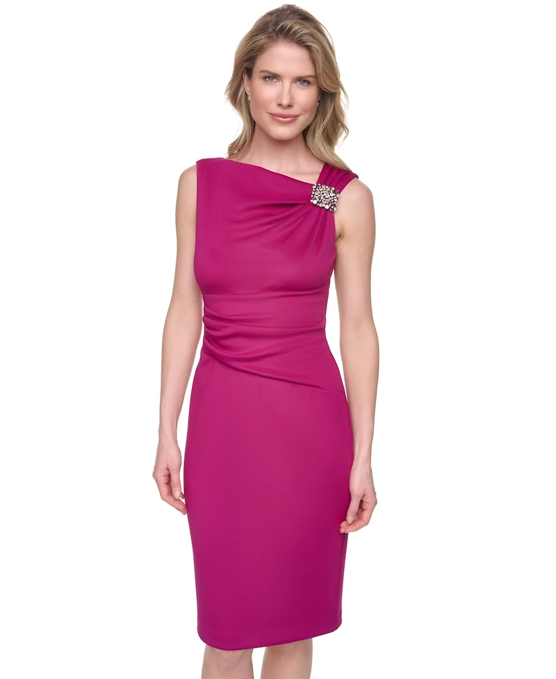Jessica Howard Sleeveless Asymmetrical Neck Cocktail Dress with Tucks