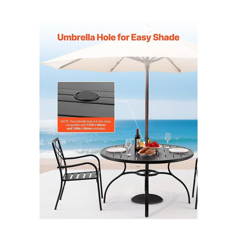 Sugift Outdoor Patio Dining Round Table Metal Steel Slat Patio Table
