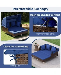 Sugift Outdoor Wicker Daybed with Retractable Canopy and Cushioned Double Seat, 60 in