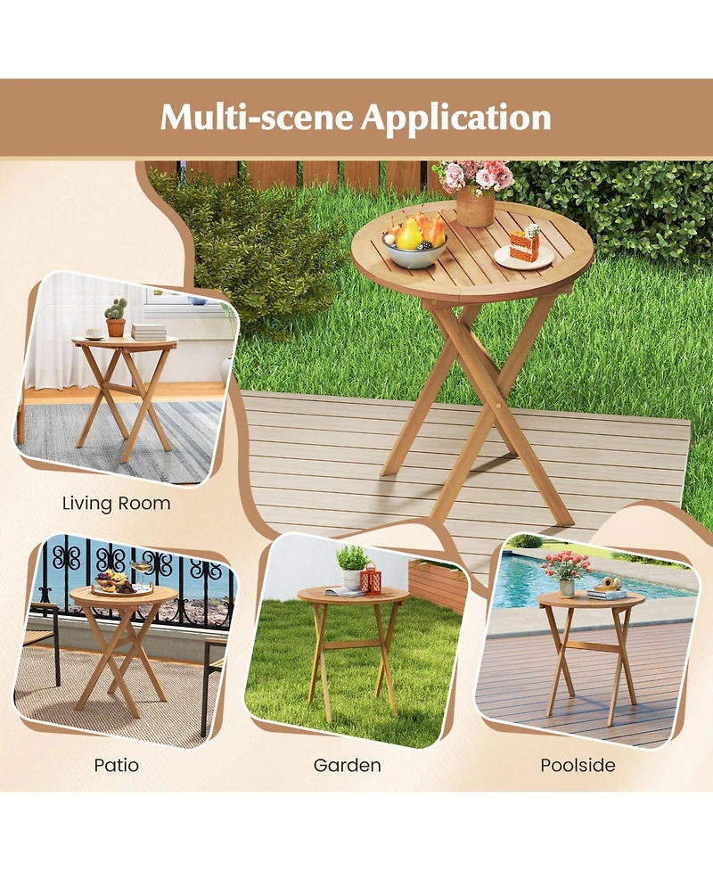 Sugift Outdoor Side Table with Slatted Tabletop and X-Shaped Structure