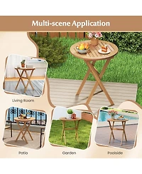 Sugift Outdoor Side Table with Slatted Tabletop and X-Shaped Structure