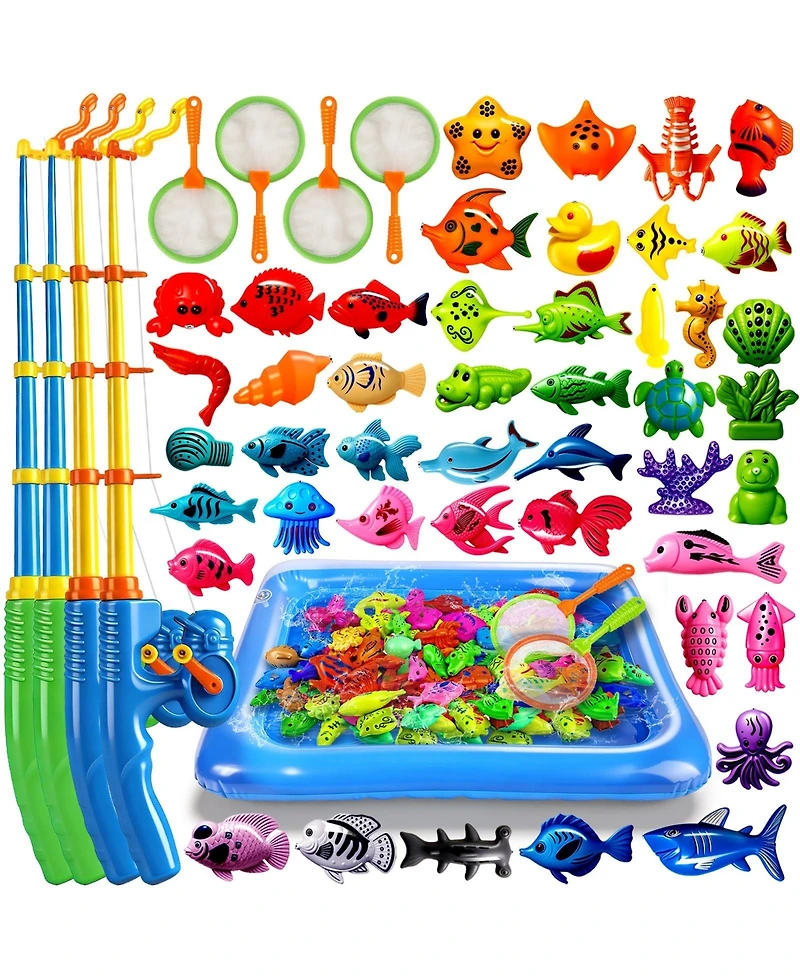 Gnuadz 42 Fishes Fishing Game Set Kids Outdoor Pool Party Rod Net Floating Fish Birthday Gift