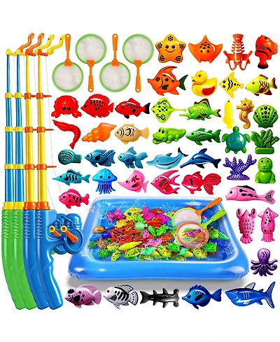 Gnuadz 42 Fishes Fishing Game Set Kids Outdoor Pool Party Rod Net Floating Fish Birthday Gift