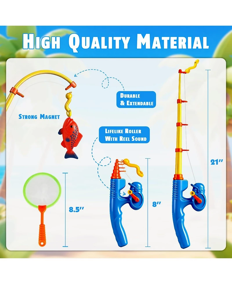 Gnuadz 15 Fishes Fishing Game Set Water Table Bath Toy Pole Rod Net Floating Fish Toddler Kids Gift