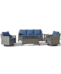 Pocassy Wicker Patio Furniture Set with Swivel Rocker Chairs Outdoor Wicker Sofa and Rattan Coffee Table, 5 Pieces Outdoor Conversation Sets