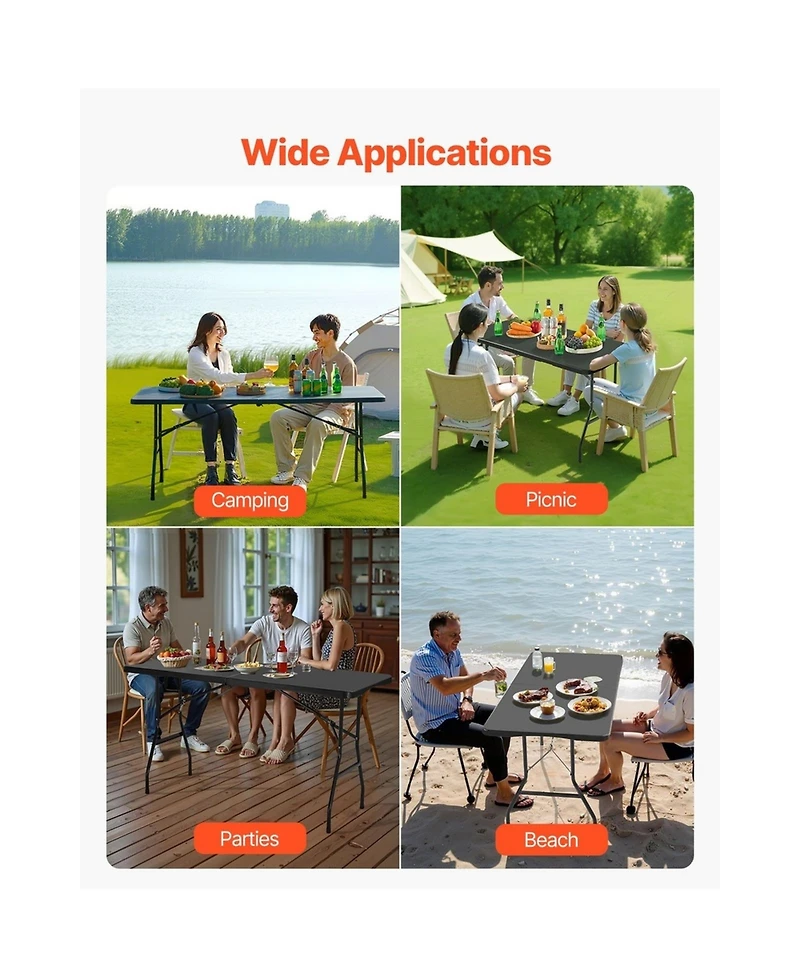 Sugift Folding Table 6 feet Heavy Duty Portable Fold-in-Half Utility Table