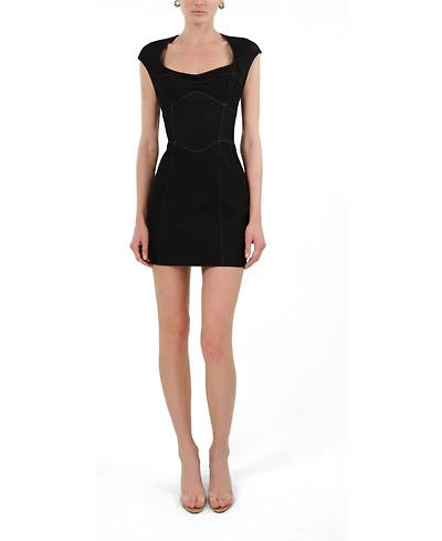 Nocturne Women's Backless Mini Denim Dress with Built-In Cup Detail