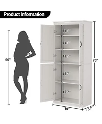 homfan Pantry Cabinet, Retro 4-Door Tall Cabinet, Engineered Wood with Adjustable Shelves