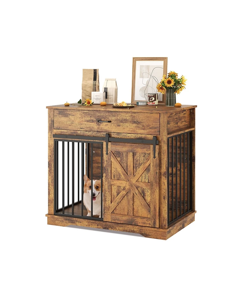 gaomon Dog Crate Furniture with 2 Storage Drawers, 4 Deep Shelves, Farmhouse Extra Large Wooden Dogs Cage End Table