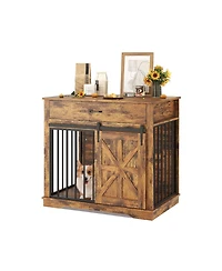 gaomon Dog Crate Furniture with 2 Storage Drawers, 4 Deep Shelves, Farmhouse Extra Large Wooden Dogs Cage End Table
