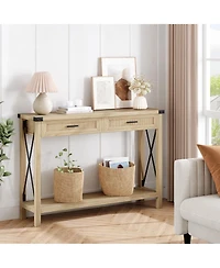 homfan Entryway Console Table with Rattan Drawers and Storage Shelf