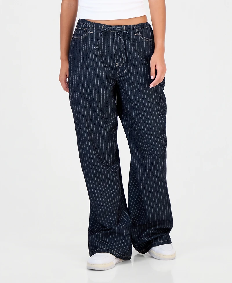 Vanilla Star Juniors' Striped Wide-Leg Pull-On Jeans