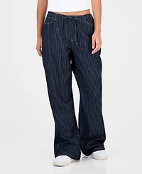 Vanilla Star Juniors' Striped Wide-Leg Pull-On Jeans