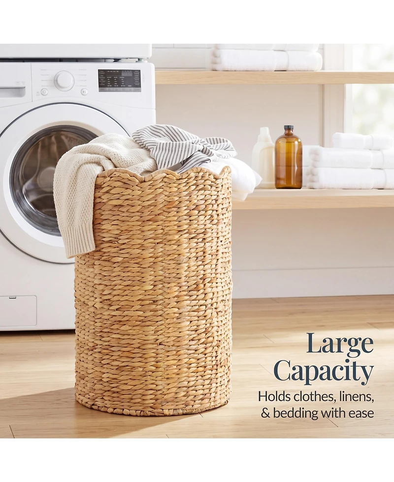 Best Choice Products Scalloped Large Round Laundry Hamper, Handwoven Laundry Basket and Organizer