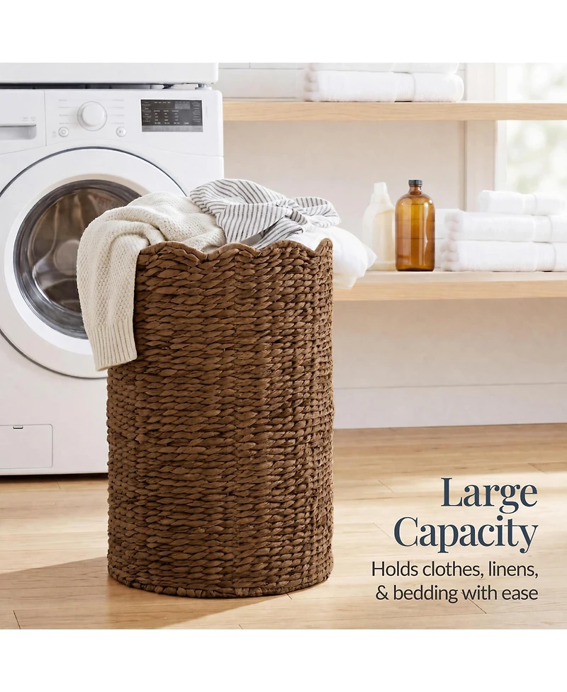 Best Choice Products Scalloped Large Round Laundry Hamper, Handwoven Basket and Organizer