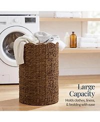 Best Choice Products Scalloped Large Round Laundry Hamper, Handwoven Basket and Organizer