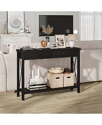 homfan Industrial Console Table, 2-Tier Narrow Sofa Table with Drawers and Open Shelf